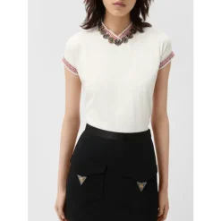 Bawełniany T-shirt z dżerseju z rozciągliwego materiału z żakardem
