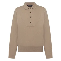 Beige Cashmere Sweater Ribbed Collar
