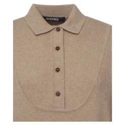 Beige Cashmere Sweater Ribbed Collar