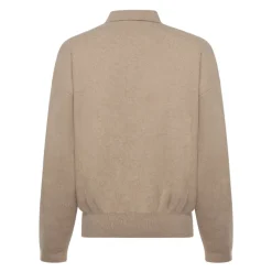 Beige Cashmere Sweater Ribbed Collar