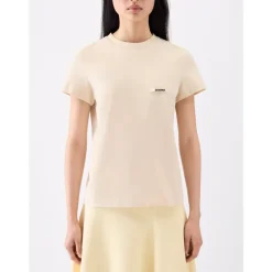 Beżowy T-shirt Gros Grain Stylowy Model