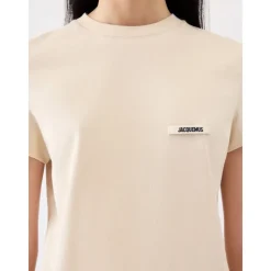 Beżowy T-shirt Gros Grain Stylowy Model