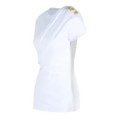 Białe T-shirty i Pola z guzikami na ramionach
