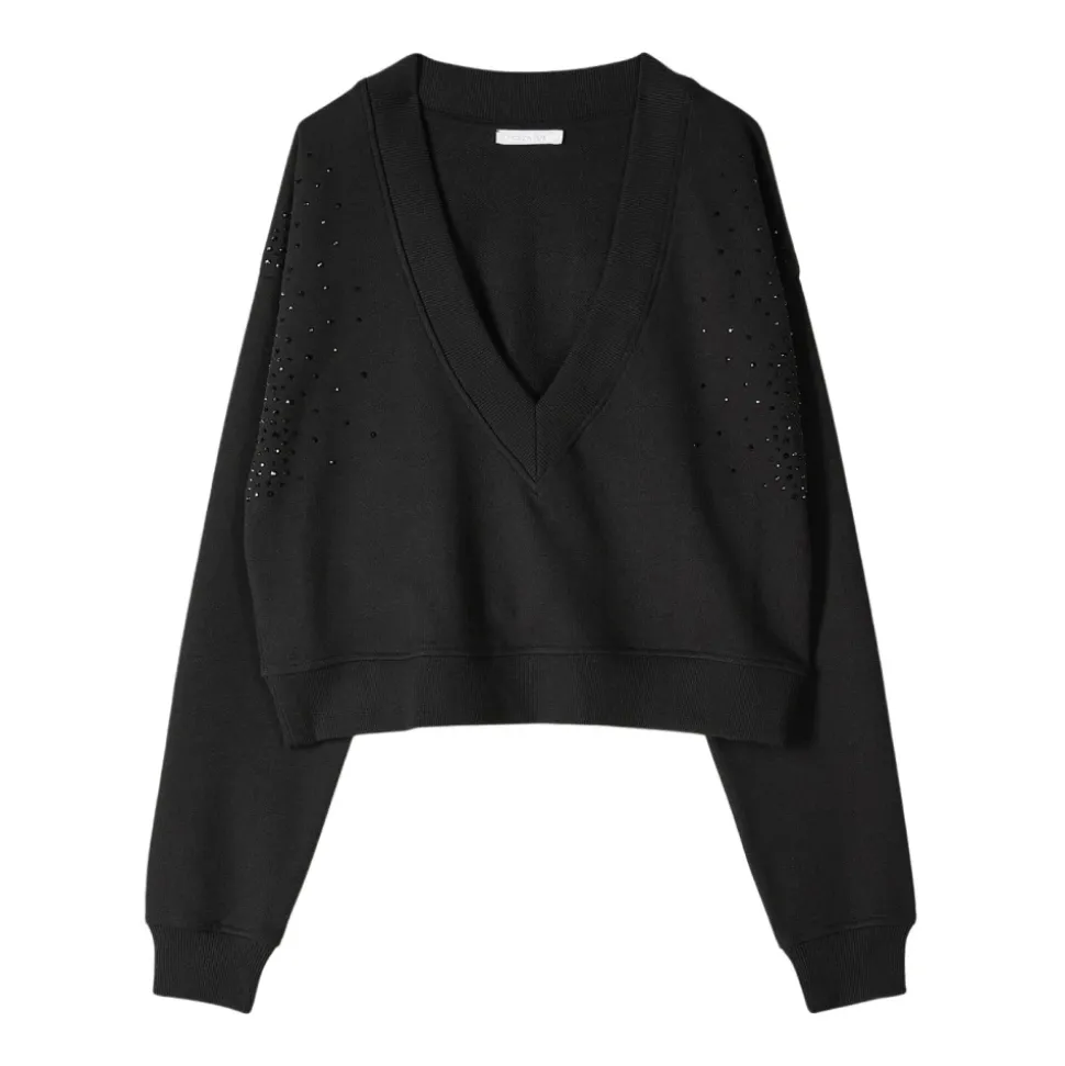 Bluza z Dekoltem w Serek i Dżetami