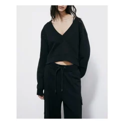 Bluza z Dekoltem w Serek i Dżetami