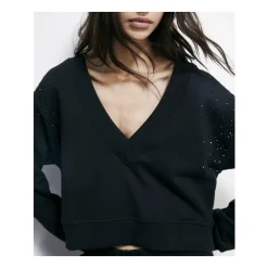 Bluza z Dekoltem w Serek i Dżetami