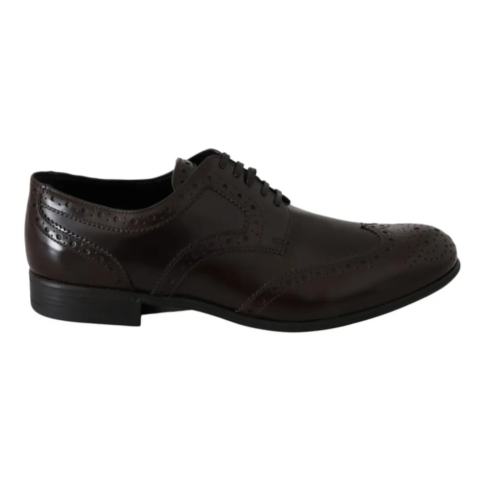 Brązowe skórzane Wingtip Brogue Flats