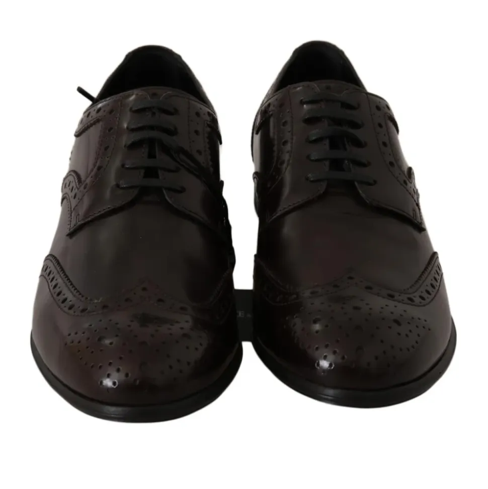 Brązowe skórzane Wingtip Brogue Flats