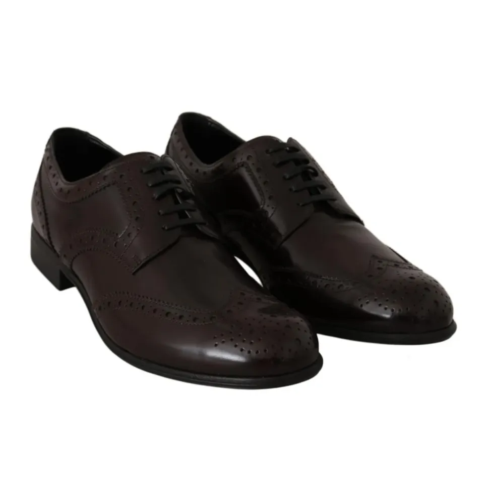 Brązowe skórzane Wingtip Brogue Flats