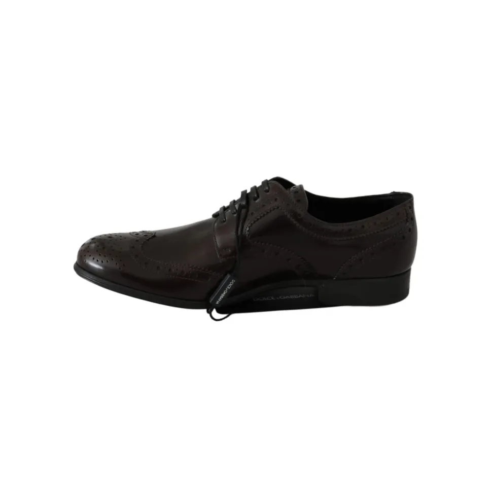 Brązowe skórzane Wingtip Brogue Flats