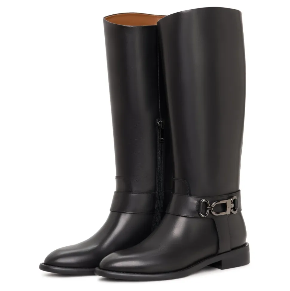 Buty jeździeckie z detalami klamry Dora - Czarne