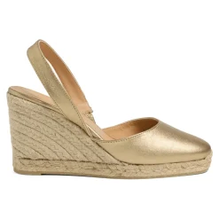 Carissa metaliczne espadryle z otwartym piętą i koturnem 9 cm.