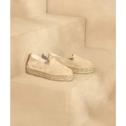 Champagne Beige Espadryle Platformowe Sandały