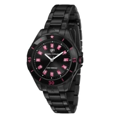 CHIARA FERRAGNI - Donna - R1953101505 - Czarny Zegarek Sportowy z Różowymi Bagietkami Zirkonów 36mm