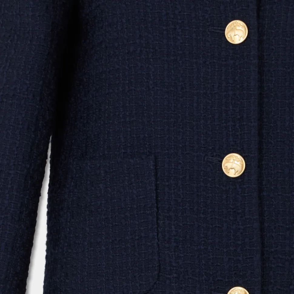 Collarless Gold Buttons Wool Jacket