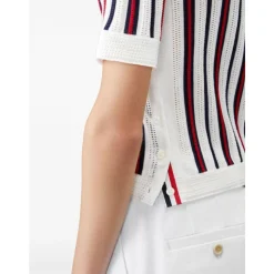 Crochet Stitch RWB Stripe Polo