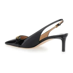 Czarne Lakierowane Czółenka Slingback