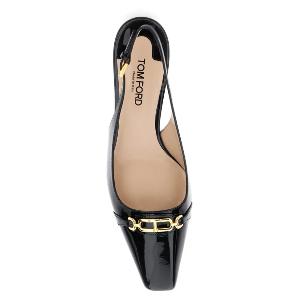 Czarne Lakierowane Czółenka Slingback