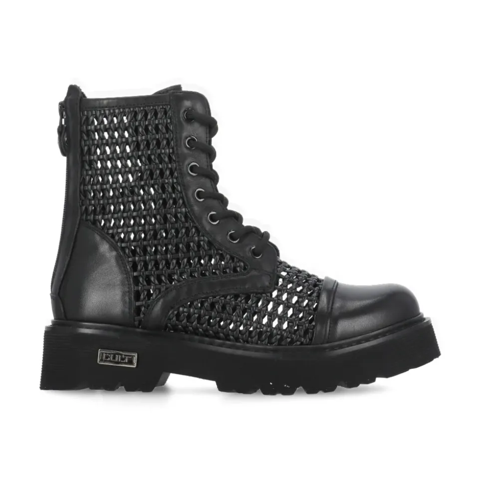 Czarne Skórzane Buty z Tkanej Legginsy