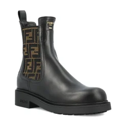 Czarne Skórzane Buty z Wzorem FF