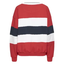 Czerwony Sweter z Paskami i Tekstem