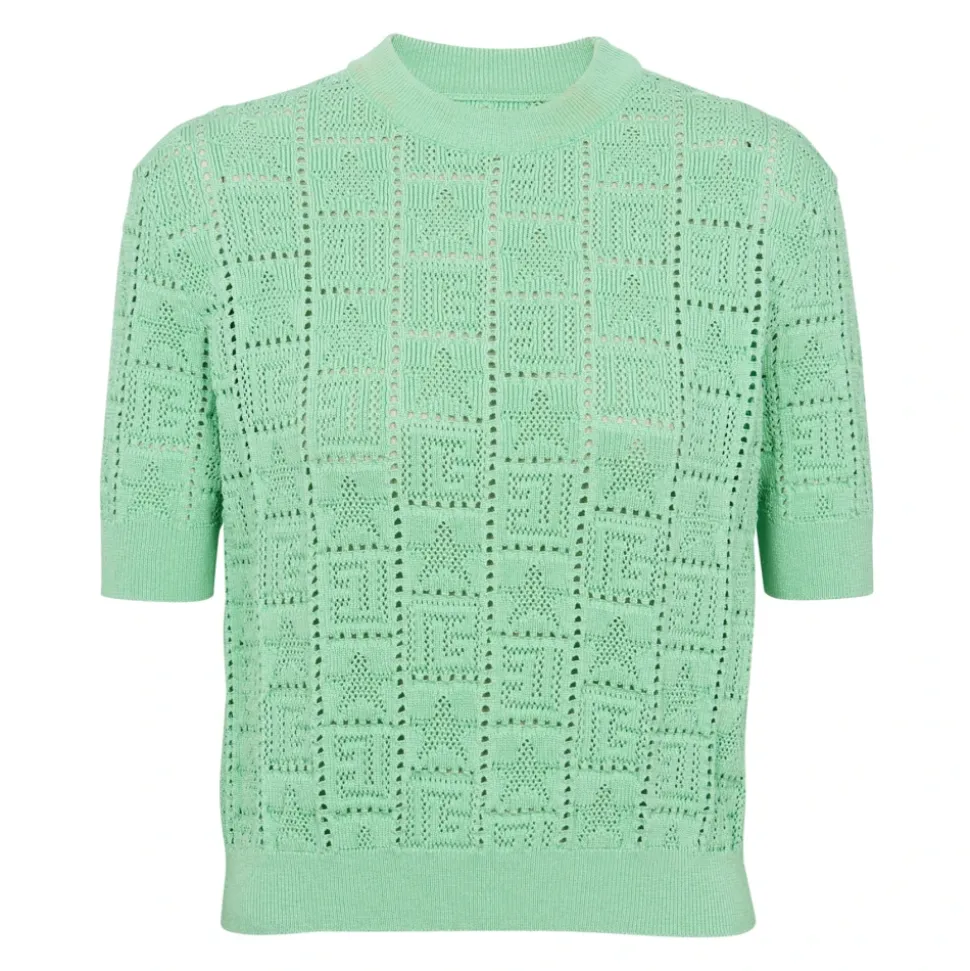 Dzianinowy sweter z ażurowym monogramem