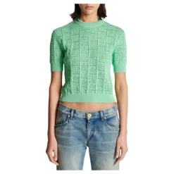 Dzianinowy sweter z ażurowym monogramem