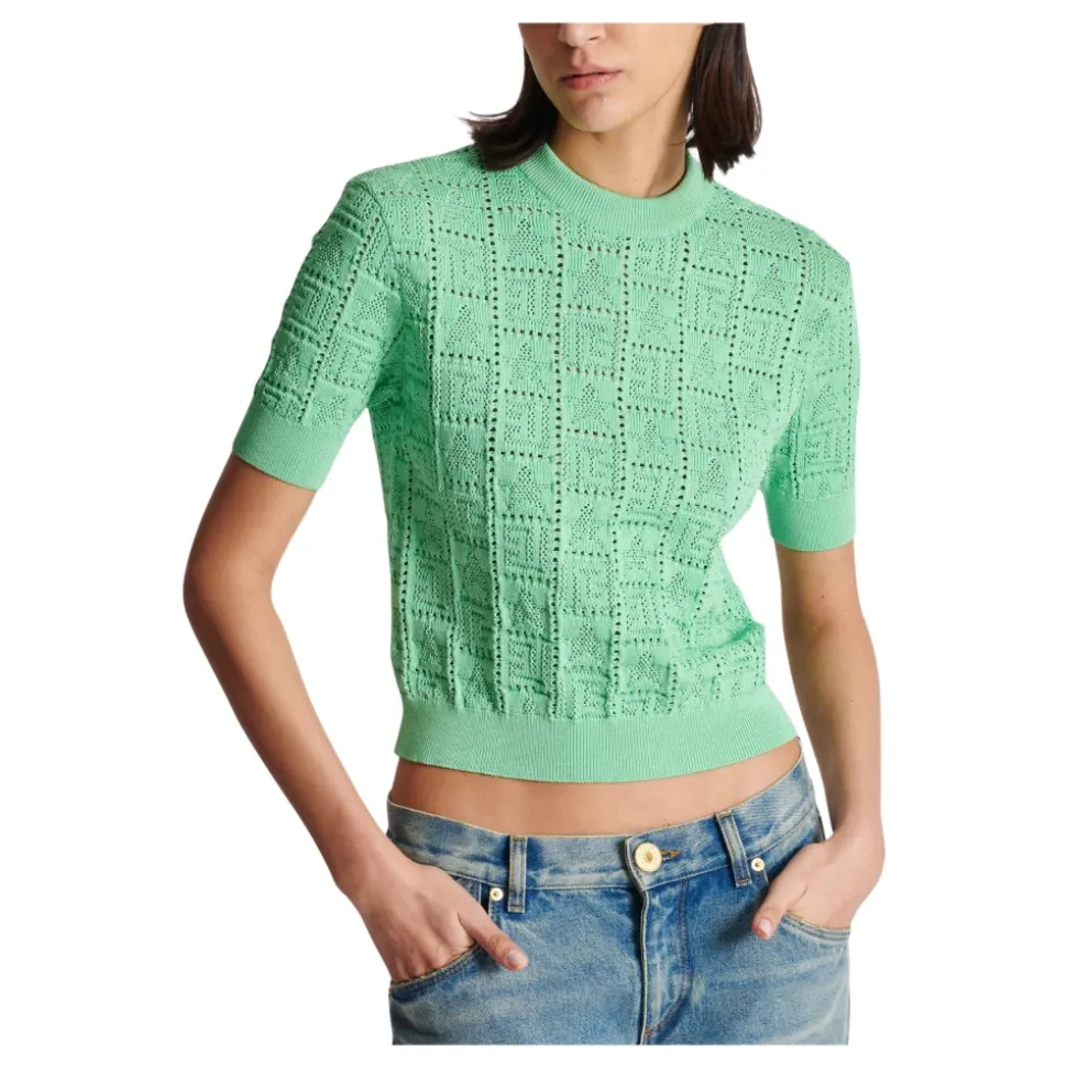 Dzianinowy sweter z ażurowym monogramem