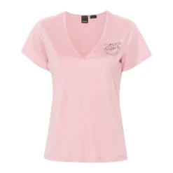 Haftowany T-shirt z dekoltem w serek