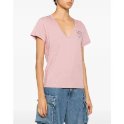 Haftowany T-shirt z dekoltem w serek