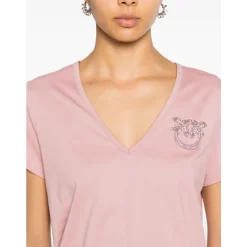 Haftowany T-shirt z dekoltem w serek