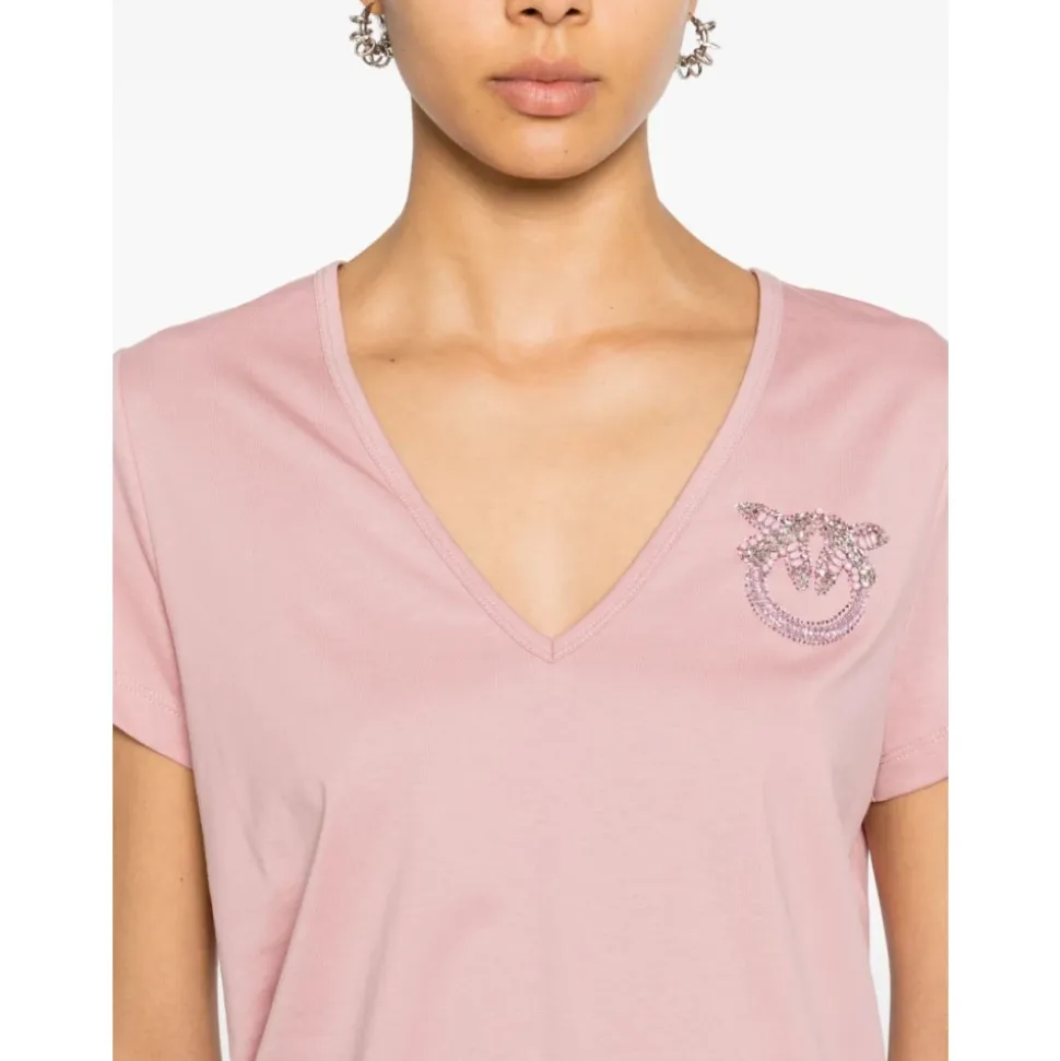 Haftowany T-shirt z dekoltem w serek