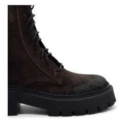H04 Bob - Ciemnobrązowy but bojowy z zamszu cielęcego w stylu vintage