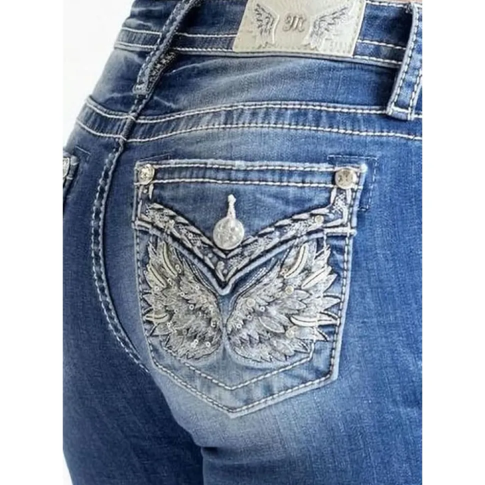Intricate Wing Mid Rise Bootcut Jeans