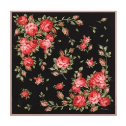 Jedwabna apaszka Twill 90x90 z nadrukiem bukietu róż