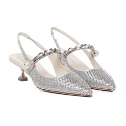 Jedwabne Czółenka Slingback Z Aplikacjami