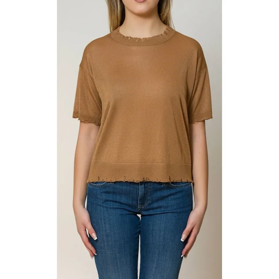 Maglia girocollo manica corta damage lurex