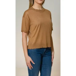 Maglia girocollo manica corta damage lurex