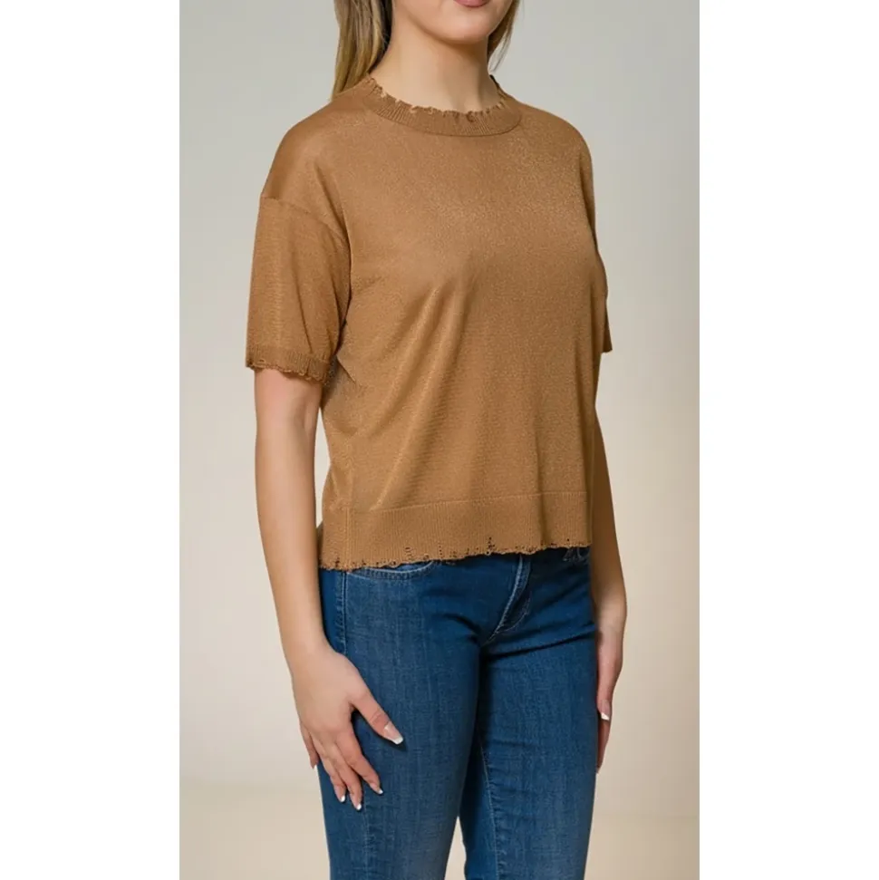 Maglia girocollo manica corta damage lurex