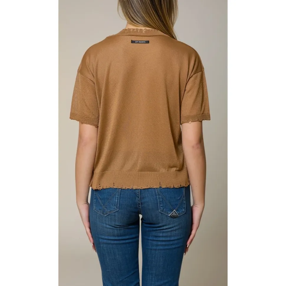 Maglia girocollo manica corta damage lurex