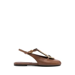 Niskie skórzane klapki Slingback z dżetami