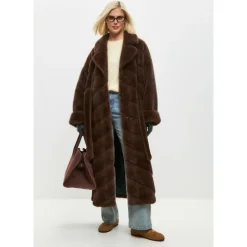 Oversized Faux Fur Coat - Brown