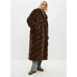 Oversized Faux Fur Coat - Brown