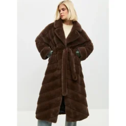 Oversized Faux Fur Coat - Brown