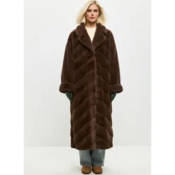 Oversized Faux Fur Coat - Brown