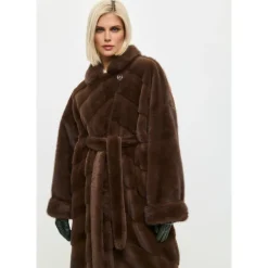 Oversized Faux Fur Coat - Brown
