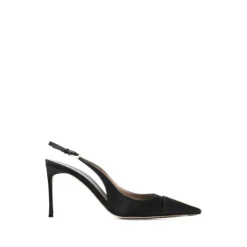 Slingback z satyny i kryształków