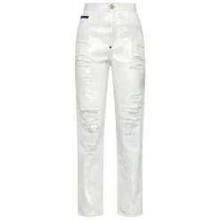 Spodnie Jeansowe Mom Fit z Kryształami