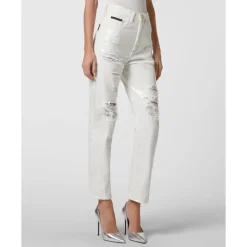 Spodnie Jeansowe Mom Fit z Kryształami