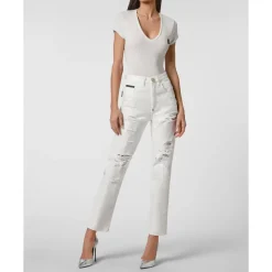 Spodnie Jeansowe Mom Fit z Kryształami